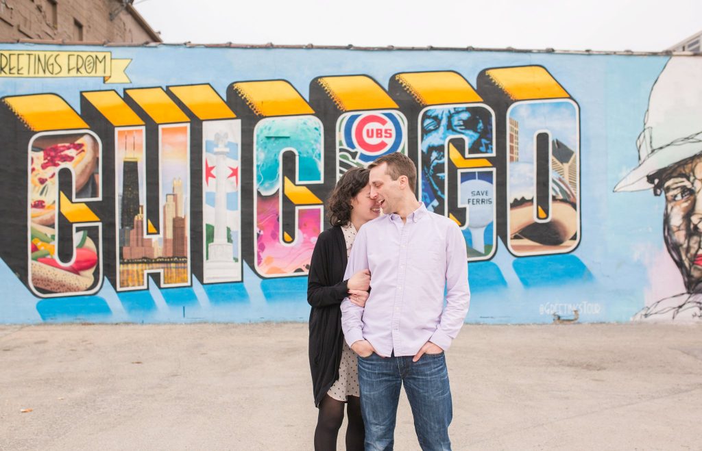 chicago mural wall engagement photos 